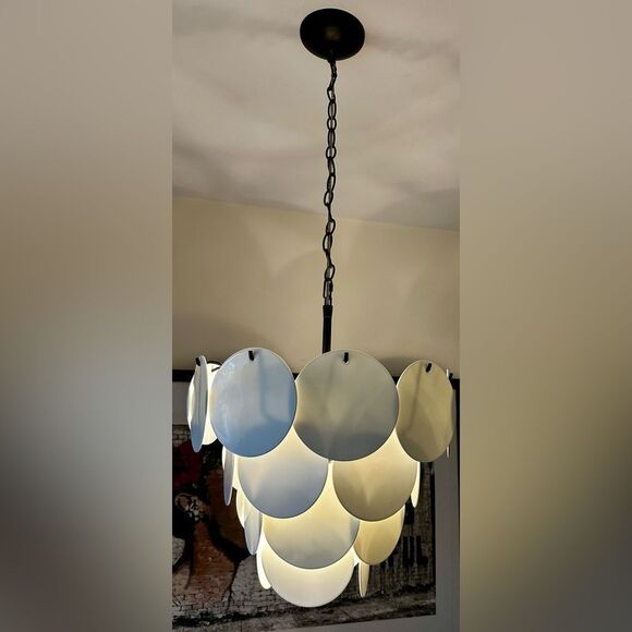 REGINA ANDREW Solstice Chandelier. Like New. White Glass & Black Metal Chain. - Picture 8 of 8
